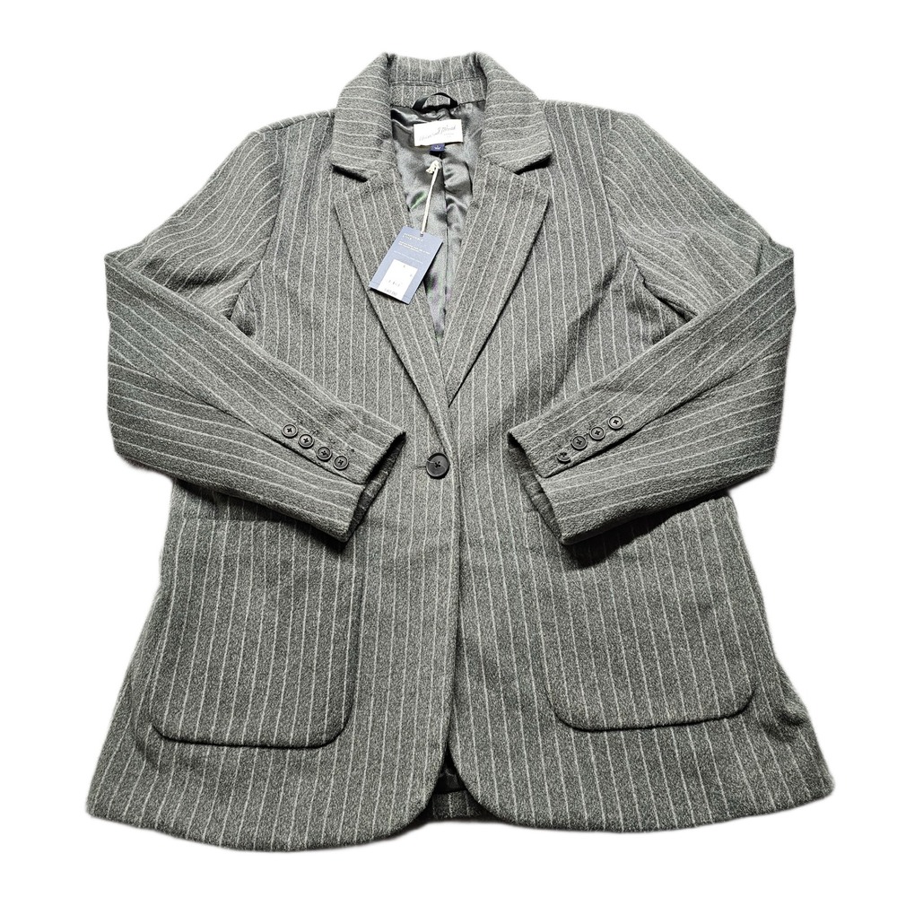 Universal Thread Blazer Jacket Womens Large Gray Striped Lined Single Breasted